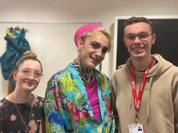 Barnsley College students with Jamie Campbell (middle) as part of Barnsley College’s Pride Week.