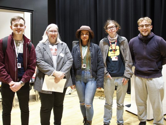Barnsley College students with trained Forensic Linguist, Diane Hall.