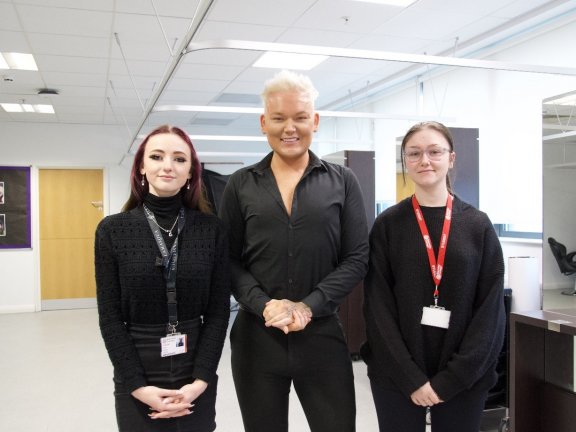 Hair and Beauty students with Sean Maloney.