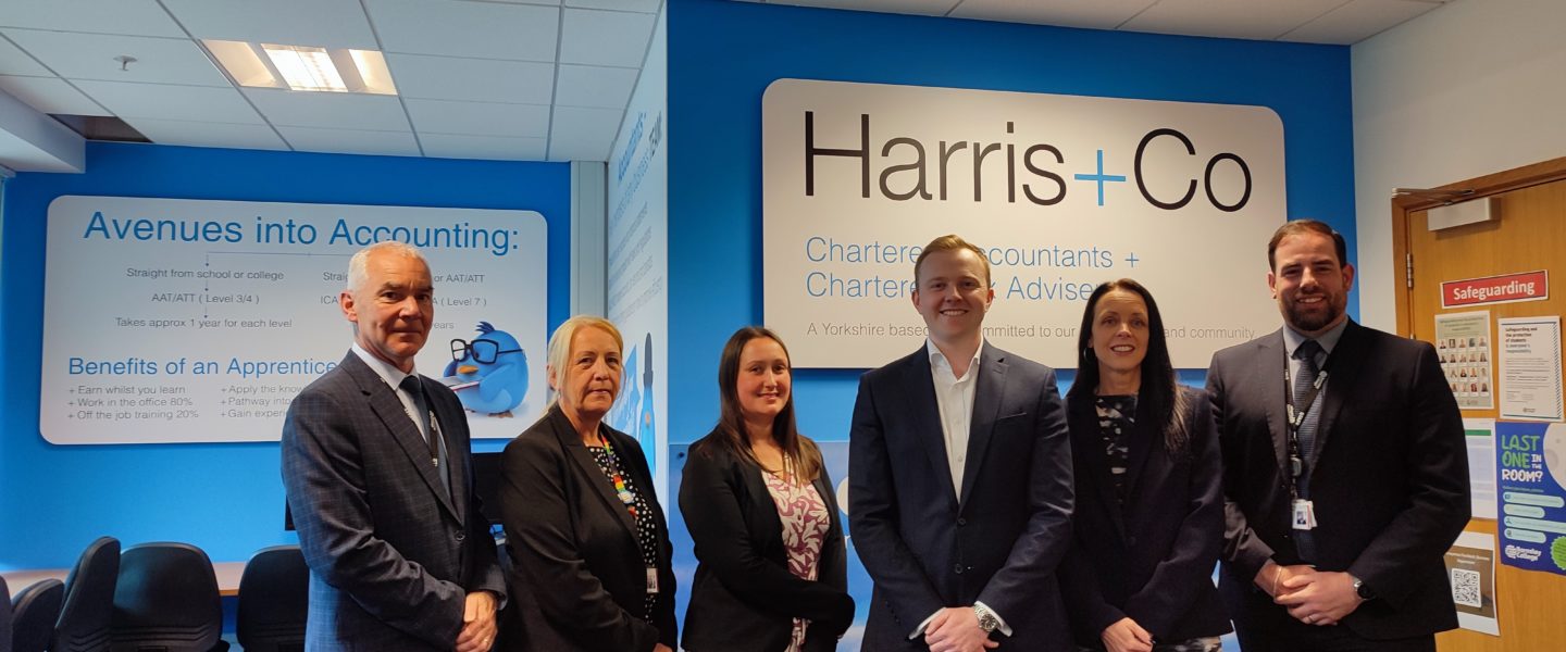 Barnsley College's Shaun Cook, Angela Kerley and Christian Smith with Elspeth Fielding, Tom Garner and Susan Richardson from Harris+Co.