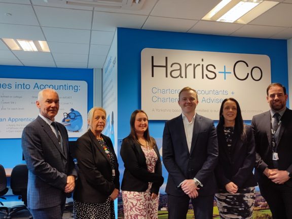 Barnsley College's Shaun Cook, Angela Kerley and Christian Smith with Elspeth Fielding, Tom Garner and Susan Richardson from Harris+Co.