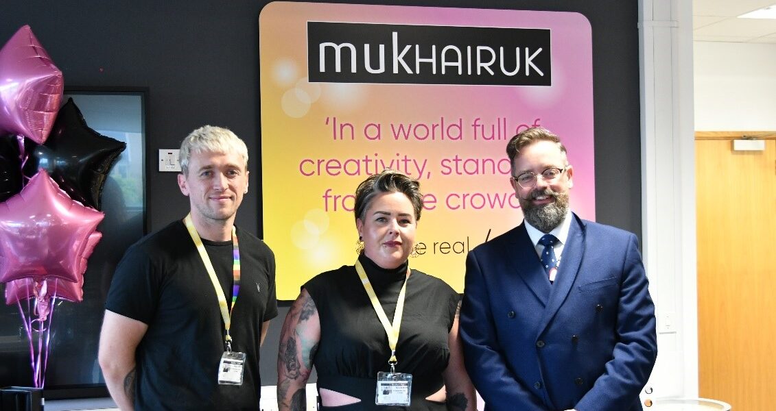 National Sales Manager at Muk Bruce Davies, Education Manager and Hairdresser at Muk Kate Lewis and Principal and CEO of Barnsley College David Akeroyd.