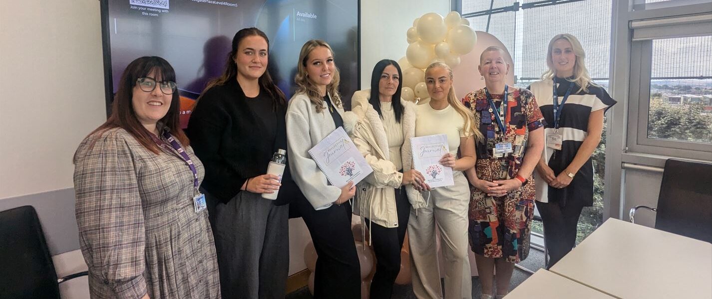 The four alumni alongside Barnsley Council Social Worker and College staff