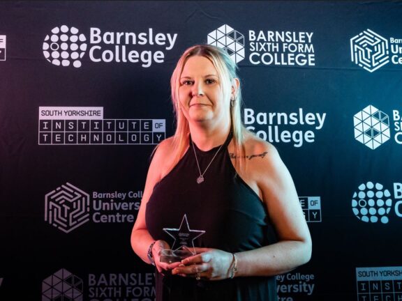 Shireen Connah with her ‘Overcoming Adversity’ award at the College’s 2024 Excellence Awards.