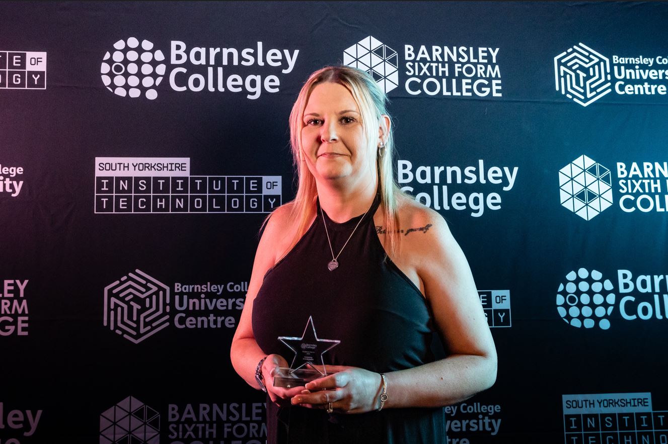 Shireen Connah with her ‘Overcoming Adversity’ award at the College’s 2024 Excellence Awards.