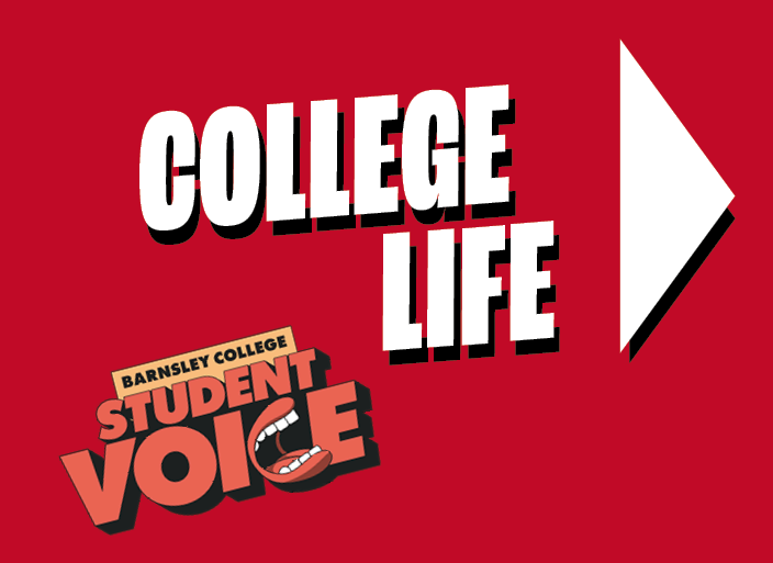 words saying college life with arrow and student voice logo next to