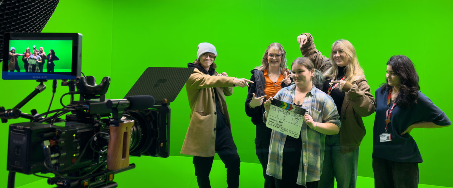 Media students on set of their film short Silicon Dreams