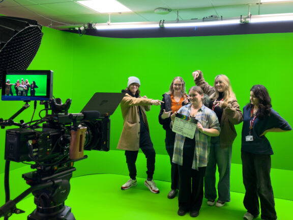 Media students on set of their film short Silicon Dreams