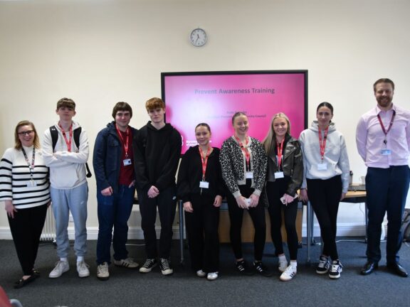 Lucy Evans and Andy Barnaby with Public Services students who attended the session.